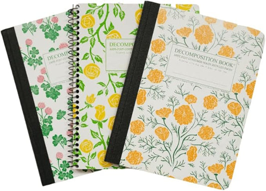Decomposition 3-Pack Floral College Ruled Notebook - 9.75 x 7.5 Journal, 160 Lined Pages - 100% Recycled Paper - Notebooks for School Supplies, Home & Office - Made in USA