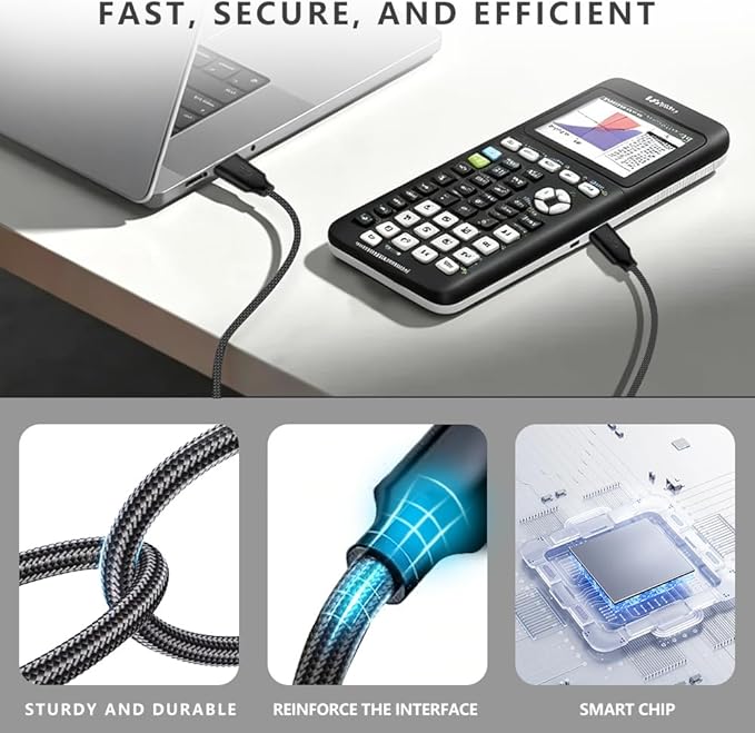 2 Pack USB & USB C Braided Charger for TI 84 Plus CE, Data Cable for Texas Instruments Calculators TI-84 Plus CE/C Silver, TI 89 Titanium, TI Nspire CX/TI Nspire CX CAS -5ft