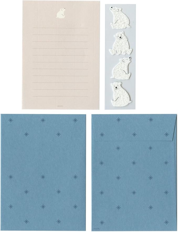 Midori 86640006 Letter Set with Stickers, 12 Stationery Notes, 4 Envelopes, Polar Bear Pattern A