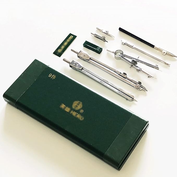 AMONG Drafting Kits Drawing Compass Tool Set, Set of 9 Student Supplies for Woodworking, Engineering Drawing Tools Math Set Geometry Tool Set