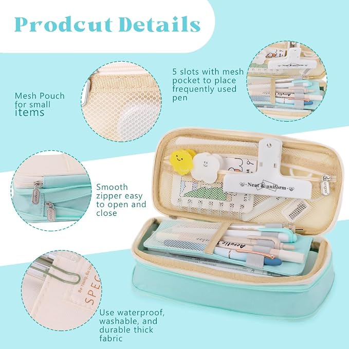iSuperb Foldable Pencil Case Zipper Big Capacity Aesthetic Canvas Pencil Pouch Compartments Stationery Organizers Pen Bag for Kids Girls Boys Teen Child Student School Supplies Makeup Bags