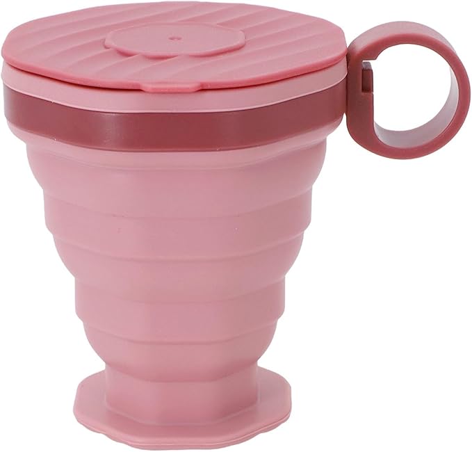 Foldable Silicone Water Cup with Lid, Portable Collapsible Coffee Mug for Travel Camping Hiking, Leak Proof Hot Cold Drinkware, Gray(Pink)