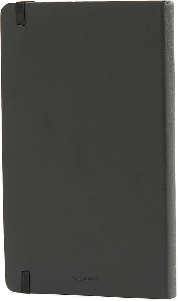 Amazon Basics Classic Lined Writing Notebook for Note Taking and Journaling, Hardcover with Elastic Closure, 240 Pages, 5" x 8.25", Black