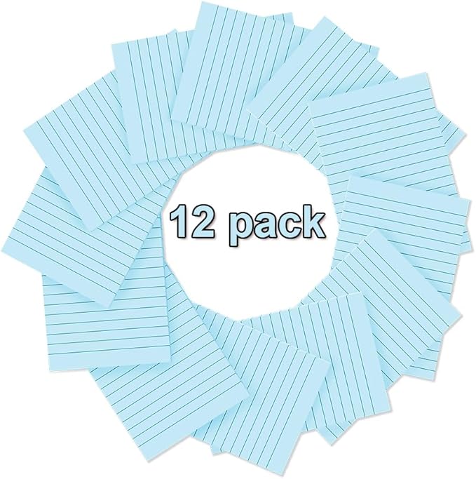 (12 Pack) Lined Sticky Notes 4x6 in,Light Blue Large Notepads with Lines,Ruled Stickies Super Sticking Power,Office School Memo Note Pads,Post on Windows Doors,Recyclable,Easy to Write on