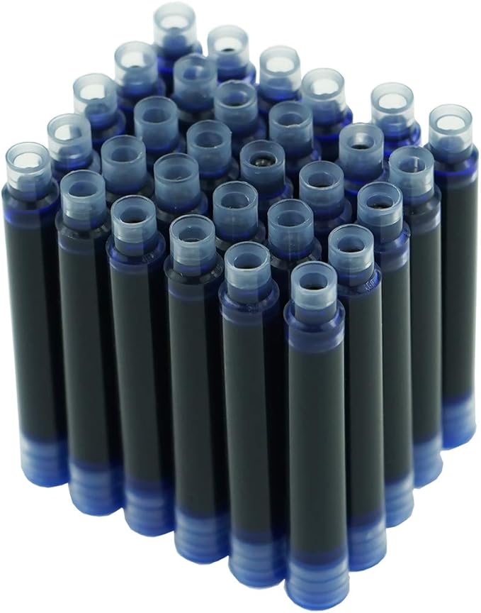 Asvine Hongdian Fountain Pen Blue Ink Cartridges, Set of 30 Refill Ink Cartridges, 3.4 mm Bore Diameter