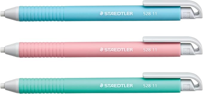 STAEDTLER Vinyl Eraser Holder 3-Pack, Retractable Precision Erasers for Pencils, Soft Latex-Free Vinyl, Smudge-Free Clean Erasing for Drawing, Drafting, School & Office Use