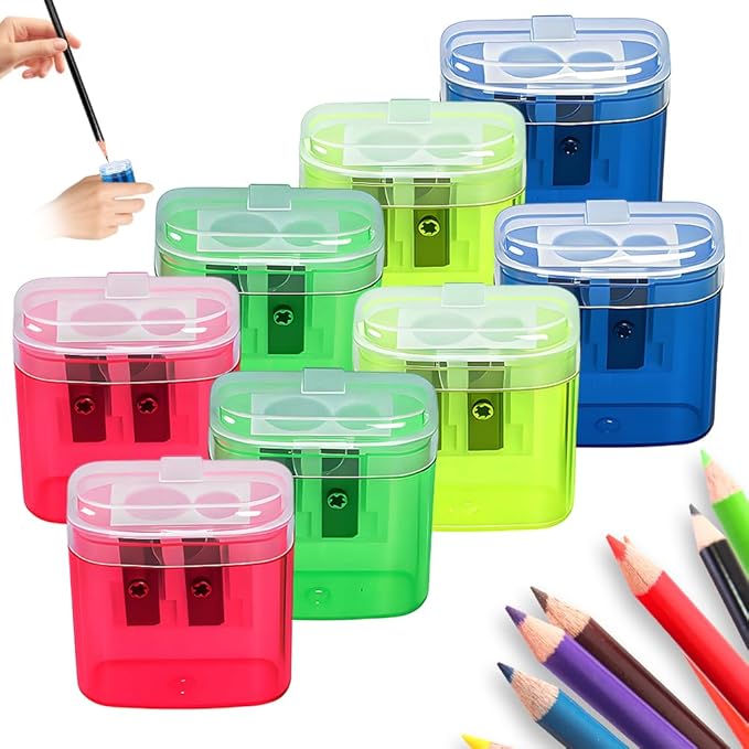 Pencil Sharpeners with Lid, Pencil Sharpeners Manual, Colored Handheld Sharpener Suitable for Kids Adults Students School Class Home Office (8pcs)