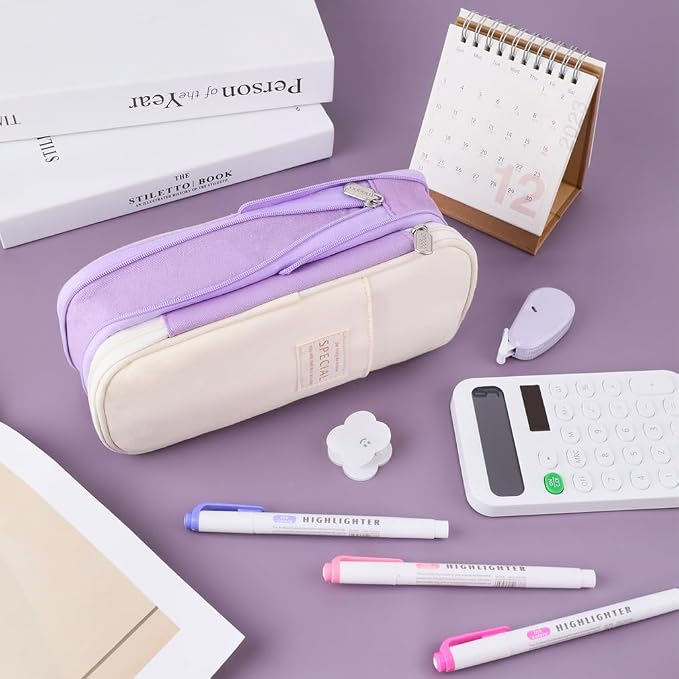 iSuperb Foldable Pencil Case Zipper Big Capacity Canvas Pencil Pouch Cosmetic Organizers Pen Bag Makeup Bags for Women (Purple)