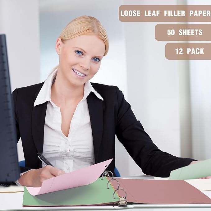 PerKoop 12 Pack 600 Sheets Loose Leaf Paper 8" x 10.5",Morandi Color