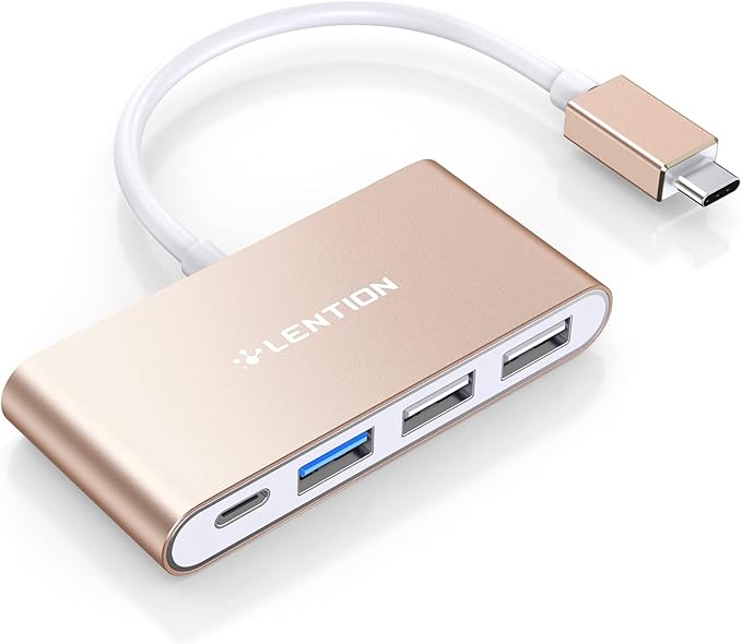 LENTION USB C Hub 4-in-1 with 100W PD, Type-C Multiport Adapter for 2016-2026 MacBook Pro/Air(M1-M5), iPad, Surface, ChromeBook, More, Aluminum Travel Hub for iPhone 15-17 (C13, Gold)