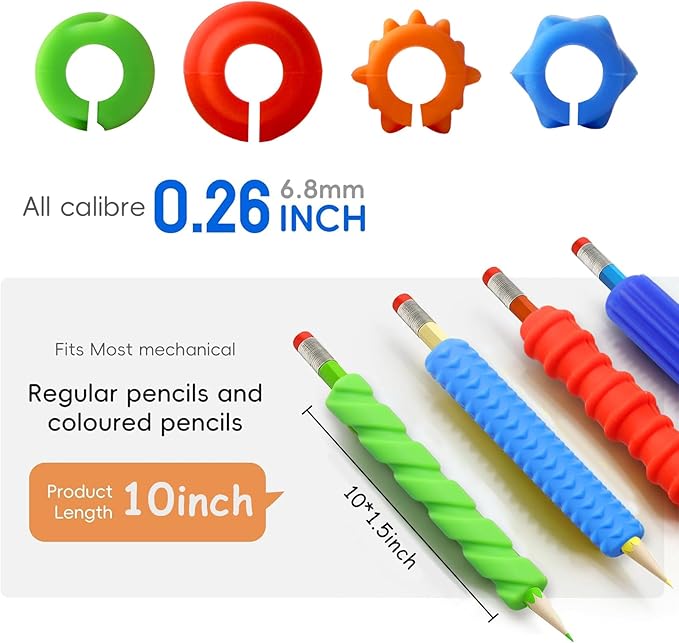 Pencil Grips, 4-Pack Textured Silicone Sleeves for Mechanical Pencils, Sensory Fidget ADHD Tool for Kids and Adults, Quiet Fidget Tools for Classroom Focus, Anxiety Relief (Colorful)