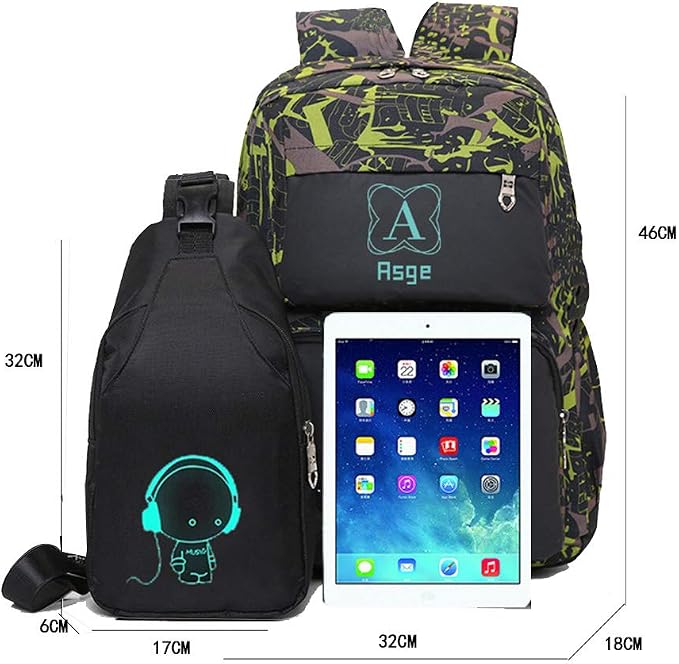 Asge boys backpack for kids camo bookbag for middle school bags travel back pack (Green)