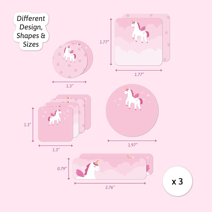 Camp Name Labels for Kids (33) – Custom Waterproof Stickers for Water Bottles, Lunch Boxes, Daycare & School with Unique Designs - Unicorn