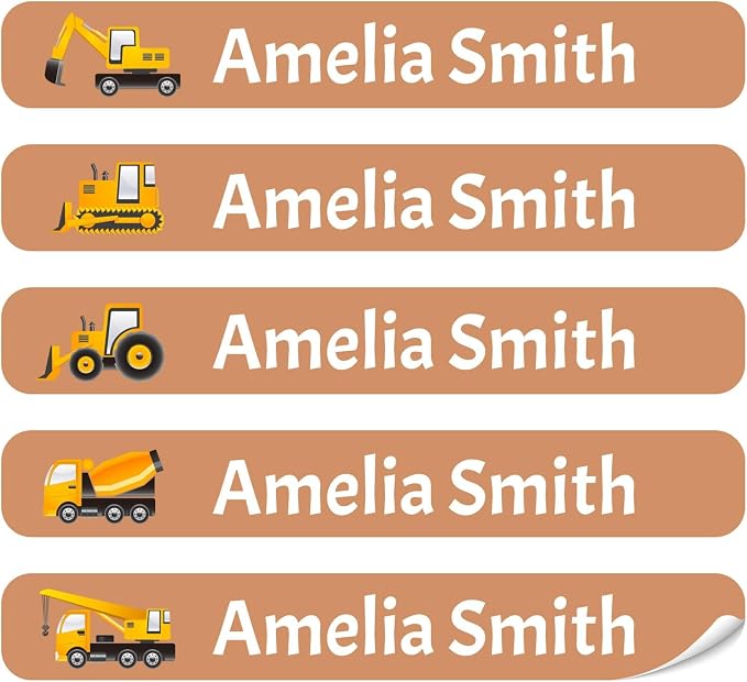 100 Pcs Personalized Name Labels for School Supplies Custom Waterproof Name Stickers Customized Daycare Water Bottles Pencil Labels(Excavator)