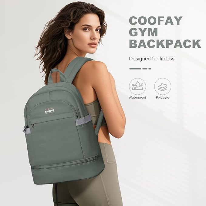 coofay Gym Backpack For Women Men Dance Sports Backpack With Shoe Compartment Waterproof Travel Backpacks Gym Bag Olive Green