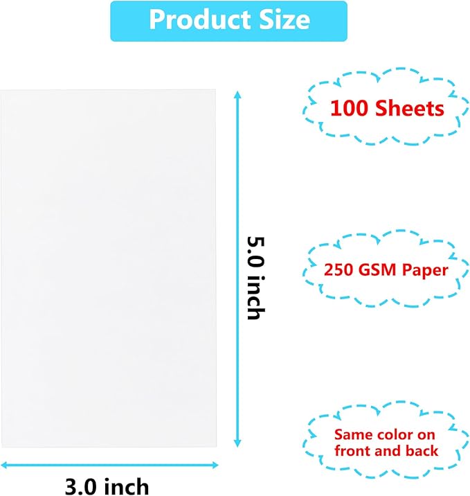 100 Pack 3x5 Index Cards Blank Note Cards, 250 GSM/92 lb Thick White Cardstock Paper Unlined Note Cards Flash Cards for Studying, Blank Card for Postcards, Photo, Syllable Boards, Recipe