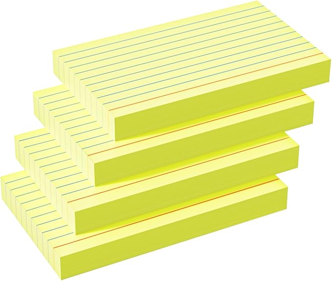 YIZUUN Yellow Index Cards 3x5, 200 Pack, Ruled Index Cards, Flash Cards for Studying, Heavy Note Cards for Office, Home and School, 4 Packs of 50