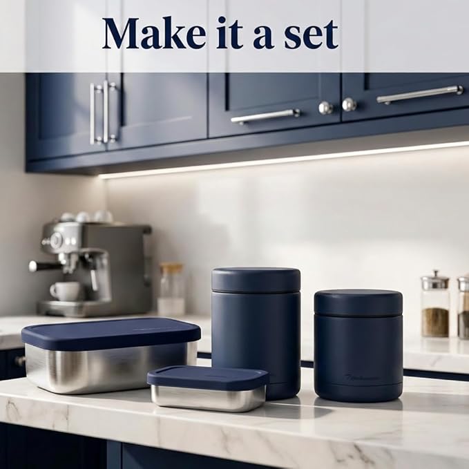 Modaniam Flexibento - Leak proof Stainless Steel Lunch Box Containers with Silicone Lids, Steel Bento Box, Metal lunch Box, Navy-47OZ-Set Of 2