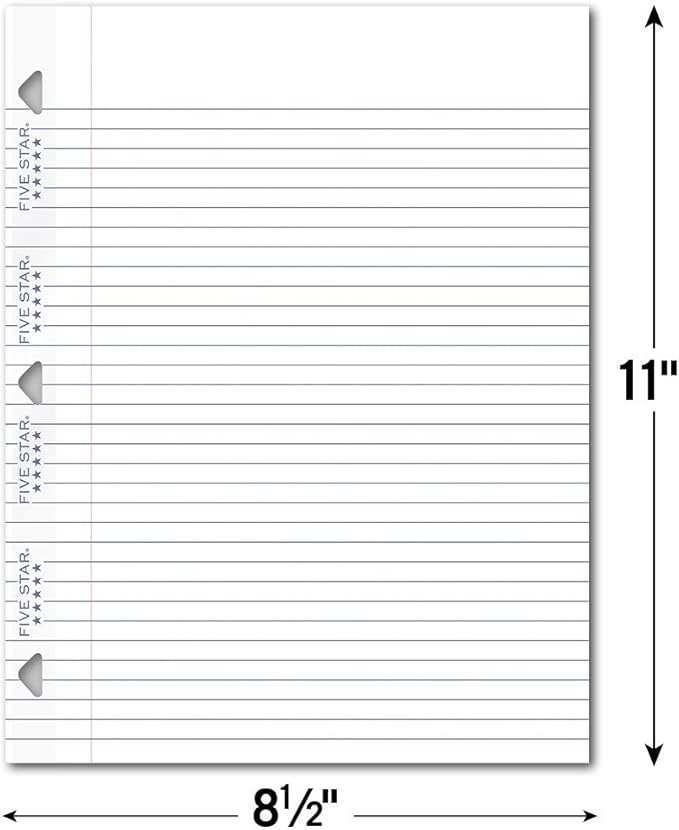 Five Star Filler Paper, College Ruled, Reinforced, Loose Leaf Paper, 11 x 8.5", 100 Sheets/Pack Pack Of 3, 17010