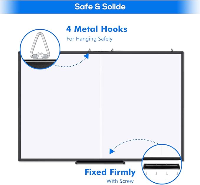 Large Magnetic Whiteboard, maxtek 60 x 36 Magnetic Dry Erase Board Foldable for Wall, 5' x 3' Aluminum Presentation Big Wall-Mounted Marker Board for Office Home & School (Black)