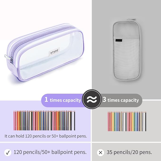 Grid Mesh Pencil Case Pouch Large Capacity Pencil Bag with Zipper | Big Pencil Pouch Purple Simple Stationery Bag Aesthetic Pen Bag for School Teen Girl Multi-Purpose Bag for Office Men Women