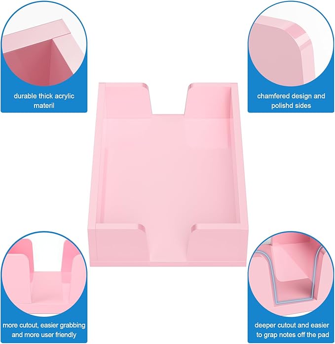 WINFFOR Acrylic Notepad Holder Dispenser - 4x6 in Sticky Note Memo Holder Self-Stick Note Pad Organizer (W/O Pads) Office Desk Accessories School Supplies, Lightpink