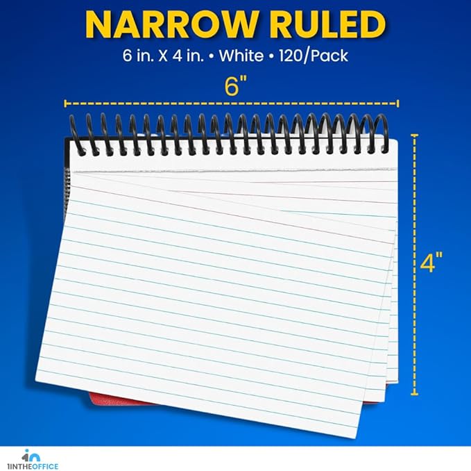 1InTheOffice Index Cards 4 x 6 Ruled, Spiral Bound, 120 White Cards/Spiral (2 PACK)