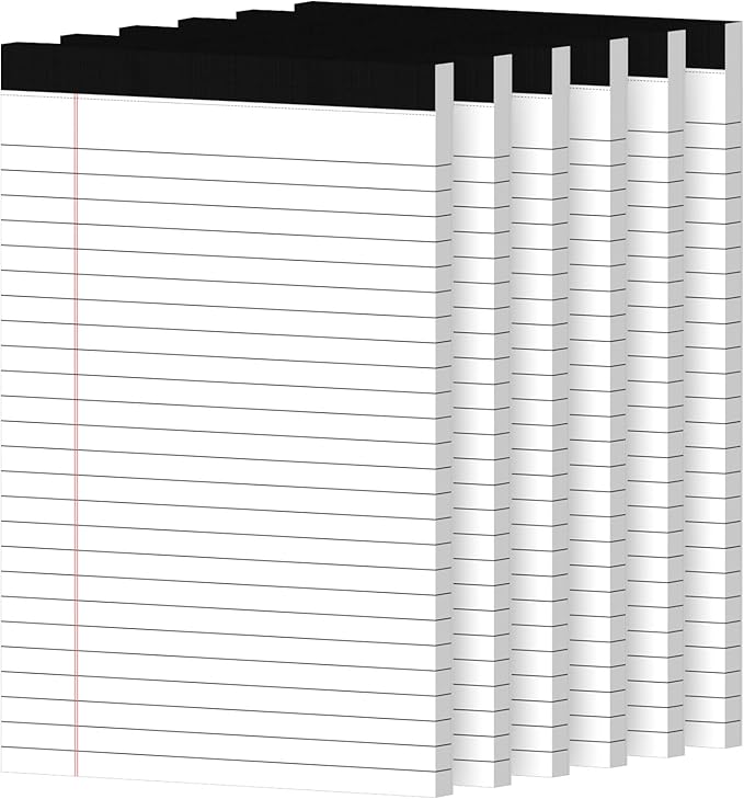6 Pack Notepads 5x8, Small Legal Pads Narrow College Ruled, 30 Sheets/Pack, Perforated Notebook - White Note Pads for School, Memo, Note Taking, Teacher & Office Supplies, Writing Pads of Paper