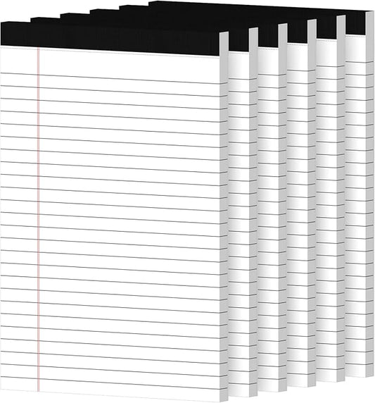 6 Pack Notepads 5x8, Small Legal Pads Narrow College Ruled, 30 Sheets/Pack, Perforated Notebook - White Note Pads for School, Memo, Note Taking, Teacher & Office Supplies, Writing Pads of Paper