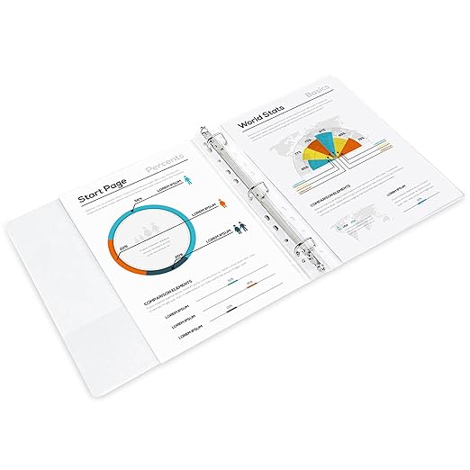 Amazon Basics 3 Ring Binder, 1 Inch D-Ring, Clear Overlay, Pockets for Storage and Organization, White, 4 Pack