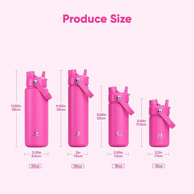 Kids Insulated Water Bottle with Straw - 12oz Stainless Steel Water Bottle with Dual Spouts, Leak-Proof, BPA-Free, Double Wall Vacuum Keeps Cold for 24 Hours for Sports, Travel, School (Persian Rose)