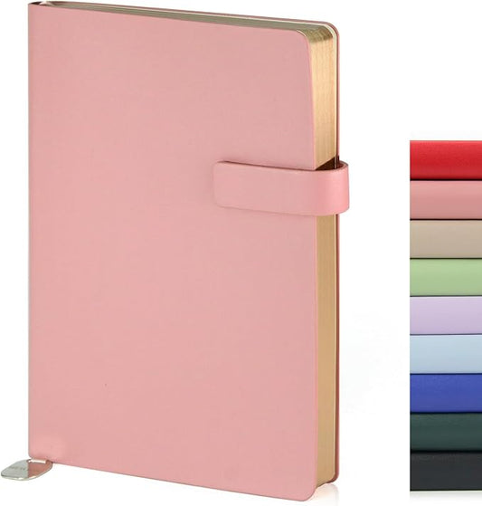 Soft Cover Leather Journal Notebook A5 Lined 212 Pages 5x8.25 Inches with Strap Closure Travel Work School Writing Journaling Notebooks for Women Men Gift Box Packaging Pink