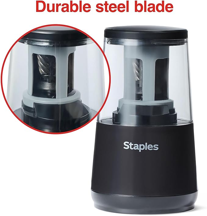 Staples Dual Powered Pencil Sharpener, Black – Everyday Electric or Battery Sharpener for Office & Home Desks