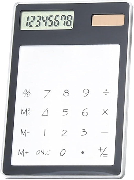 Solar Powered Calculator, Touch Screen 8 Digit LCD Display, Transparent Calculator for Office School Home with Lightweight and Compact Designf Business People and Family Use