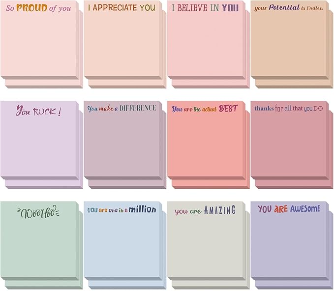 Yinder 24 Pcs Inspirational Sticky Notes Cute Motivational Sticky Notes Pad End of Year Employee Appreciation Gifts Bulk for Teacher Nurse Coworkers Office Supplies 3 x 3'' (Thank You,Aesthetics)