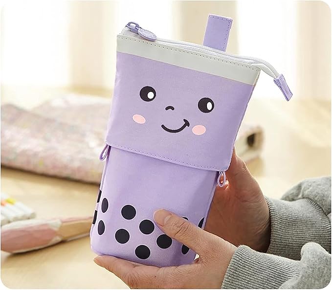 3 Pack Telescopic Pencil Pouch Bag Pop Up Pencil Case Stand Up Pen Holder Cute Polka Dot Canvas Pen Bag, Standing Stationery Case Holder for Students Boys Girls Adult