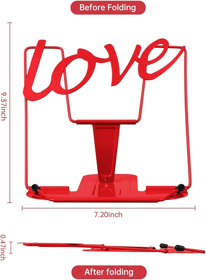 Honagu Adjustable Metal Book Holder, Reading Stand for Documents, Typing Stand for Cookbooks, Textbooks, Tablets, Music Books (Red)