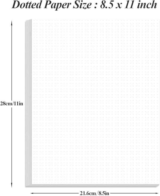 (3-Pack) Unpunched Dotted Paper, Letter Size 300 Sheets/600 Pages Loose-Leaf Dot Grid Paper, 100gsm, 8.5'' x 11''