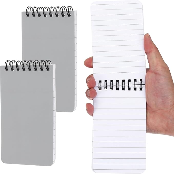 PATIKIL 3x5" Pocket Sketchbook, 2 Pcs Top Spiral Notebook Mini Lined Notebook Memo Pads 80GSM 60 Sheets/120 Pages Hard Cover Portable for Office Outdoor Travel Journal Draw, Light Gray