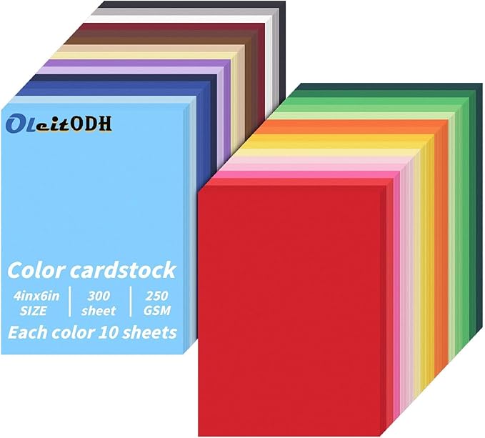 4" x 6" Cardstock, 300 Pack/30 Assorted Colors Colorful Thick Paper Cardstock Blank Colored Cards Stock for Invitations, Greeting Cards Making, Postcards, Photos, 250GSM Thick Paper Colorful