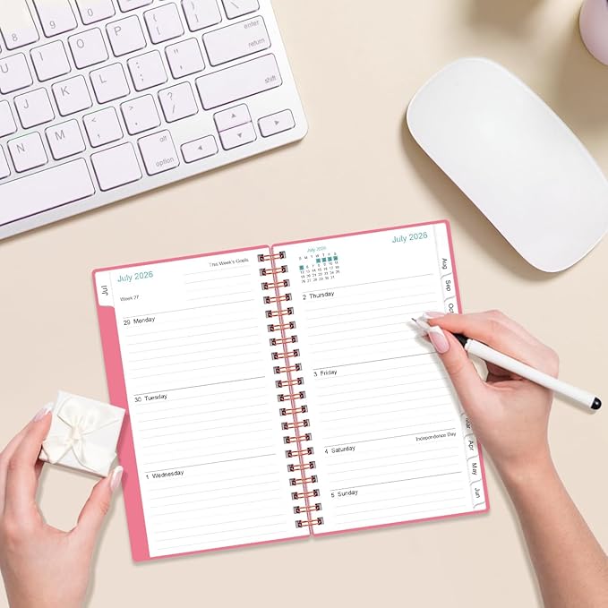 2026-2027 Pocket Planner/Calendar - 2026 Planner from July 2026 - June 2027, Planner 2026-2027 with 12 Tabs, Twin-Wire Binding, Inner Pocket, 3.75" x 6.75, Pink