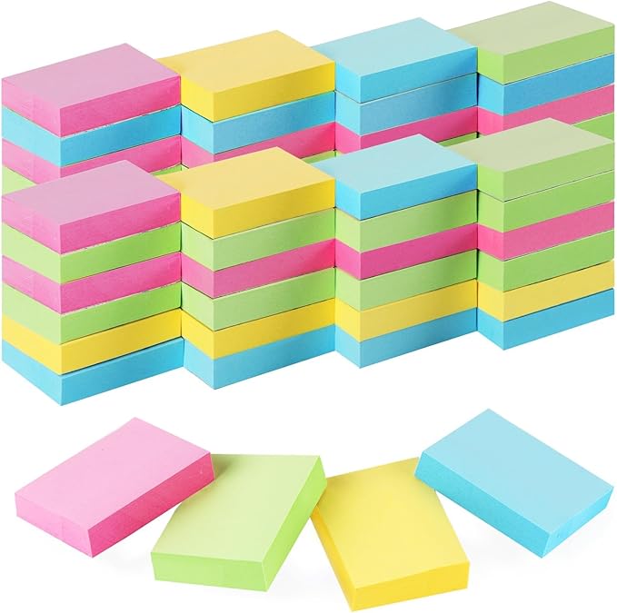 Umikk 50 Pack Mini Sticky Notes 1.5x2 in, 5000 Sheets Small Self-Stick Note, 4 Colors Sticky Pad Bulk, Easy to Post for Office, School, Home