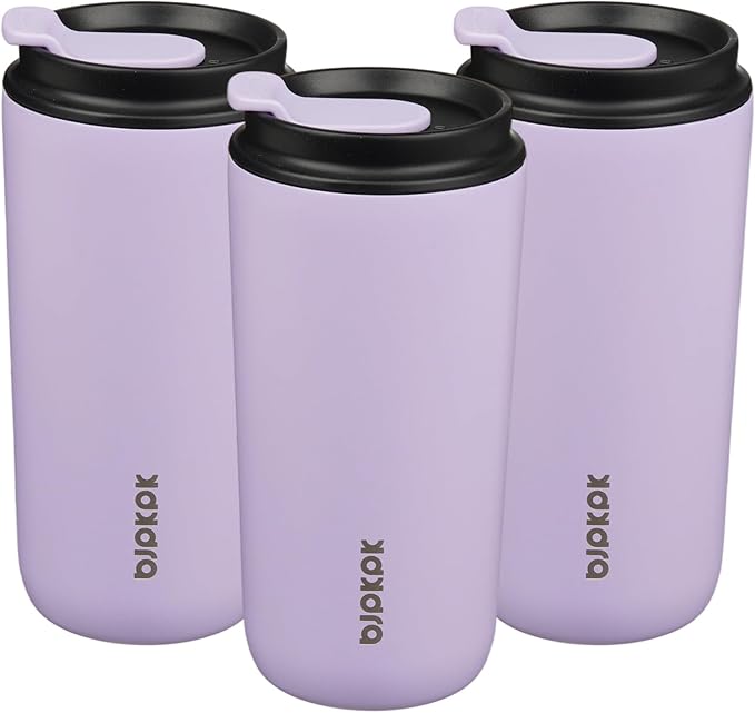 BJPKPK 3 Pack 16oz Travel Coffee Mugs, Insulated Stainless Steel Tumblers with Leak-Proof Lids, BPA Free, Dishwasher Safe Bulk Tumbler Set for Gifts & Daily Use,Lavender
