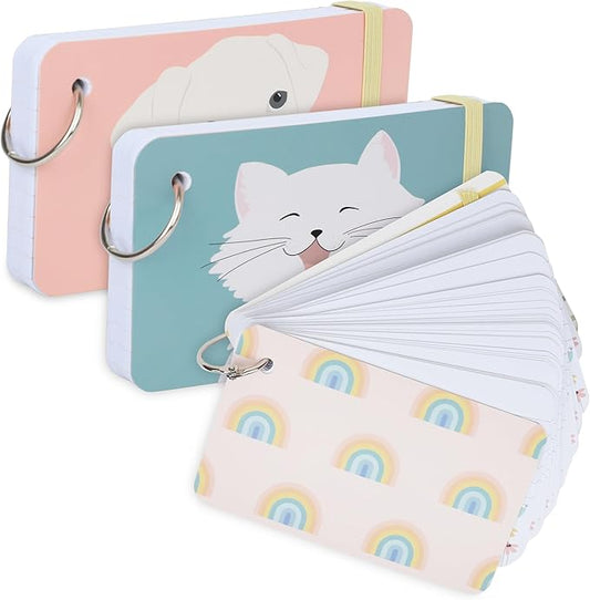 Index Cards 3x5 Inch Ruled Index Card with Ring, Note Taking Ruled Paper for Journaling, Recipe, Flash Cards | Ring Index Card, Elastic Band, Hard Cover, Elegant Designs, 75 Cards - 3 Pack (Style C)