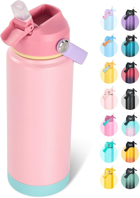 Fijinhom 24oz Insulated Stainless Steel Water Bottle, Wide Mouth Double Wall Vacuum, Silicone Straw, Sweat & Leak Proof, BPA Free Insulated Water Flask for Travel, Keep Cold 24h Hot 12h, Cherry