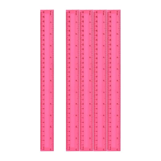 HARFINGTON 5pcs Plastic Rulers 12" (30cm) Clear Straight Ruler Measuring Tool Inches and Centimeters for Home Office Classrooms Drafting, Pink