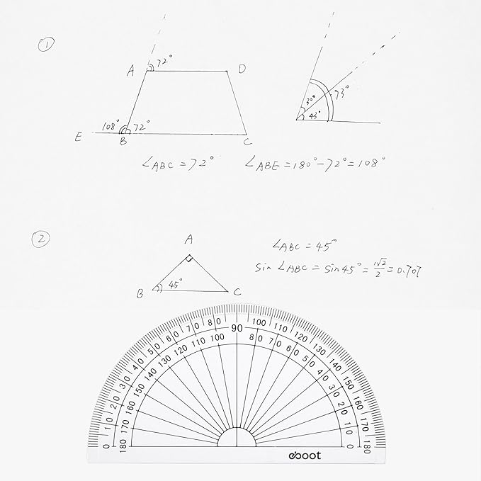 EBOOT 56 Pack Clear 180 Degree Plastic Protractors for Angle Measurement, 10 cm
