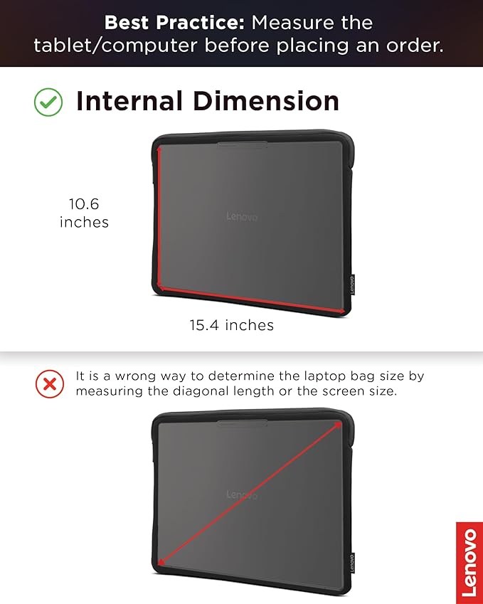 Lenovo Basic Laptop Sleeve 15.6 Inch Notebook/Tablet Compatible with MacBook Air/Pro Neoprene Material - Soft Fleece Lining - Zippered Top Opening - Black