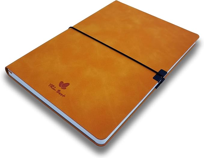Softcover Bullet Notebook Journal, Dotted/Dot Grid, A5, 5.8x8.3 Inches, Premium Faux Leather, Creamy Thick Paper, Sewn Bound, Elastic Band, Inner Pocket, Pen Loop, Lays Flat, Orange