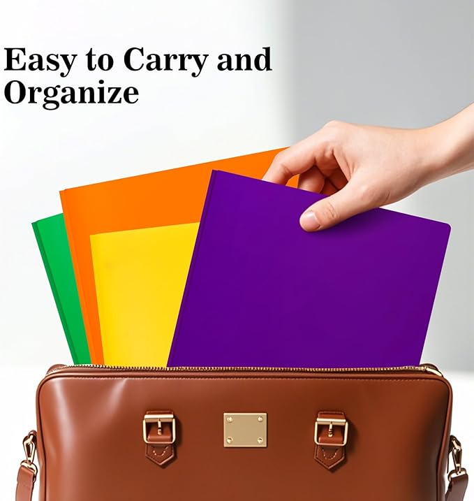 6-Pack Plastic Folders with Pockets and Prongs,2-Pocket Folders with 3 Fasteners, Holds 8-1/2" x 11" Paper for School/Office/Home, Purple